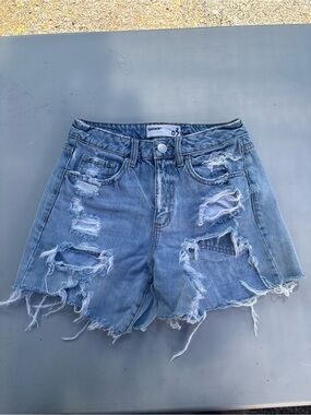 Garage Distressed Light Blue High-Rise Denim Shorts